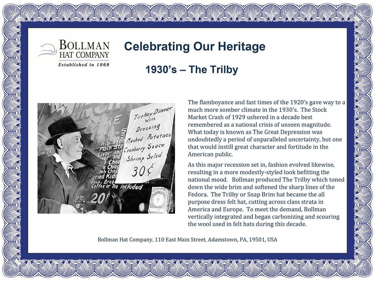 1930s Bollman Heritage Collection Trilby - Image 7