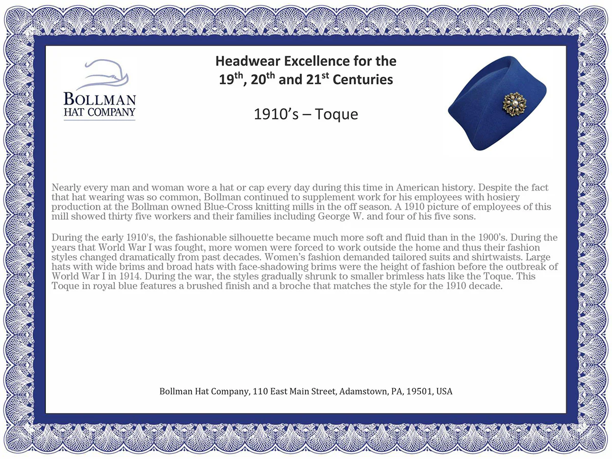 1910s Bollman Heritage Collection Toque - Image 2