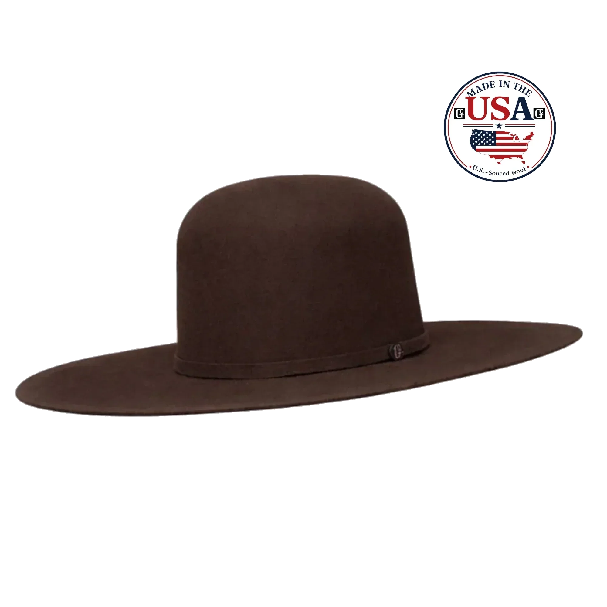 Open Crown Brown 5X Wool USA Cowboy Hat