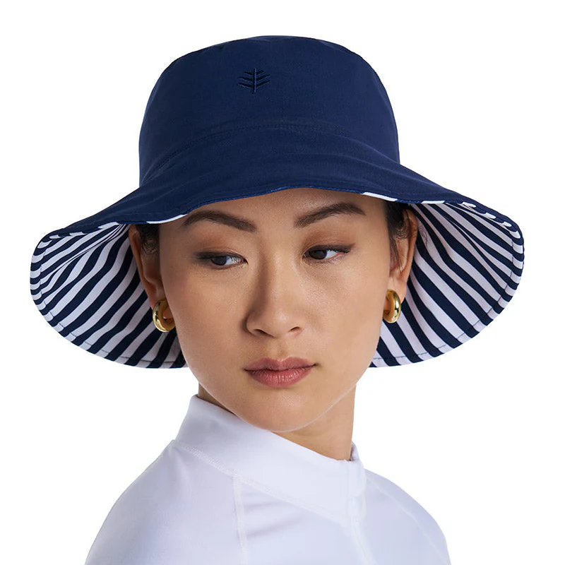 Women's Ariel Reversible Chlorine Resistant Pool Hat | White/Navy Stripe - Image 5